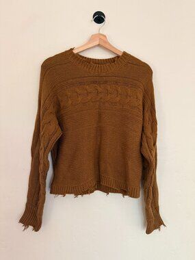 AE Studio Brown Chunky Cable Knit Sweater - Raw Hem